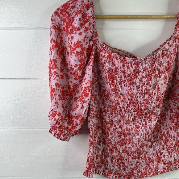 CUPCAKES & CASHMERE Pink Floral Off Shoulder Puffy Sleeves Top Blouse Small - Picture 3 of 11